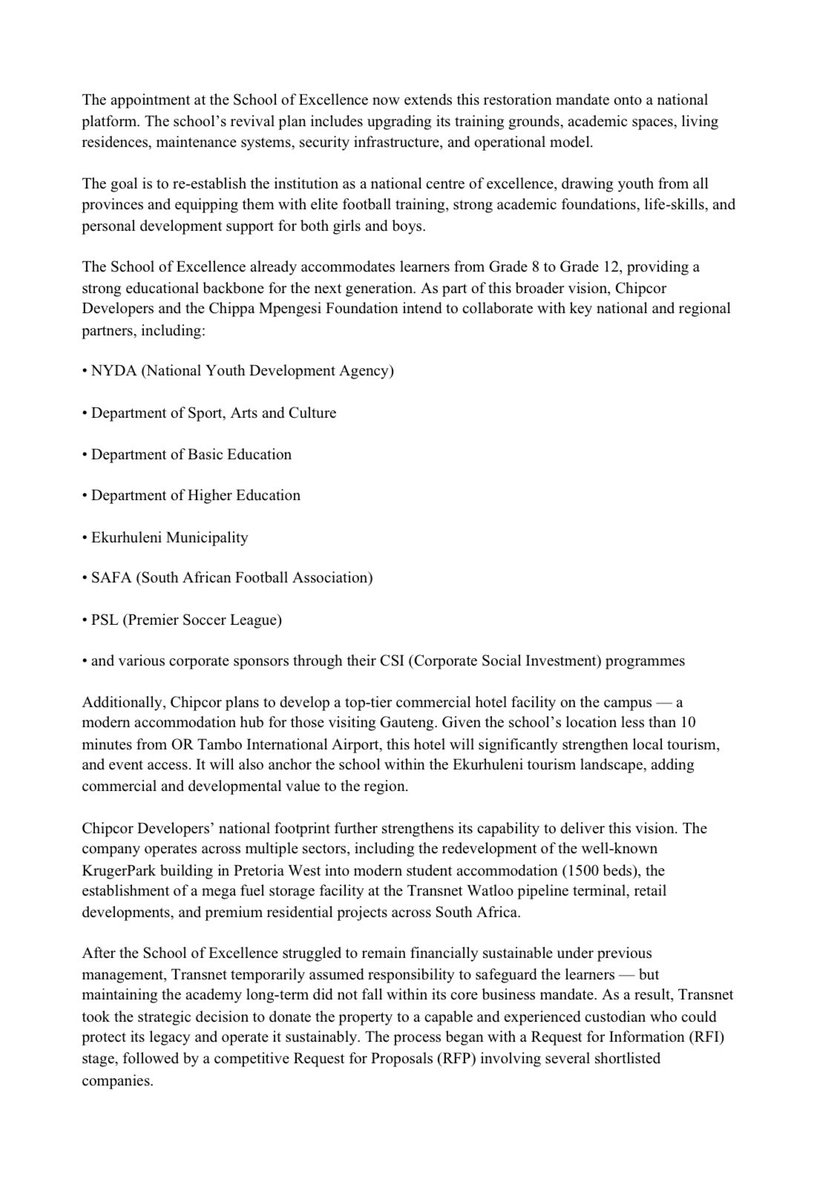 Football__Stage's tweet image. Chipcor Developers under the leadership of Siviwe ‘Chippa’ Mpengesi has taken over the SAFA-Transnet School of Excellence.