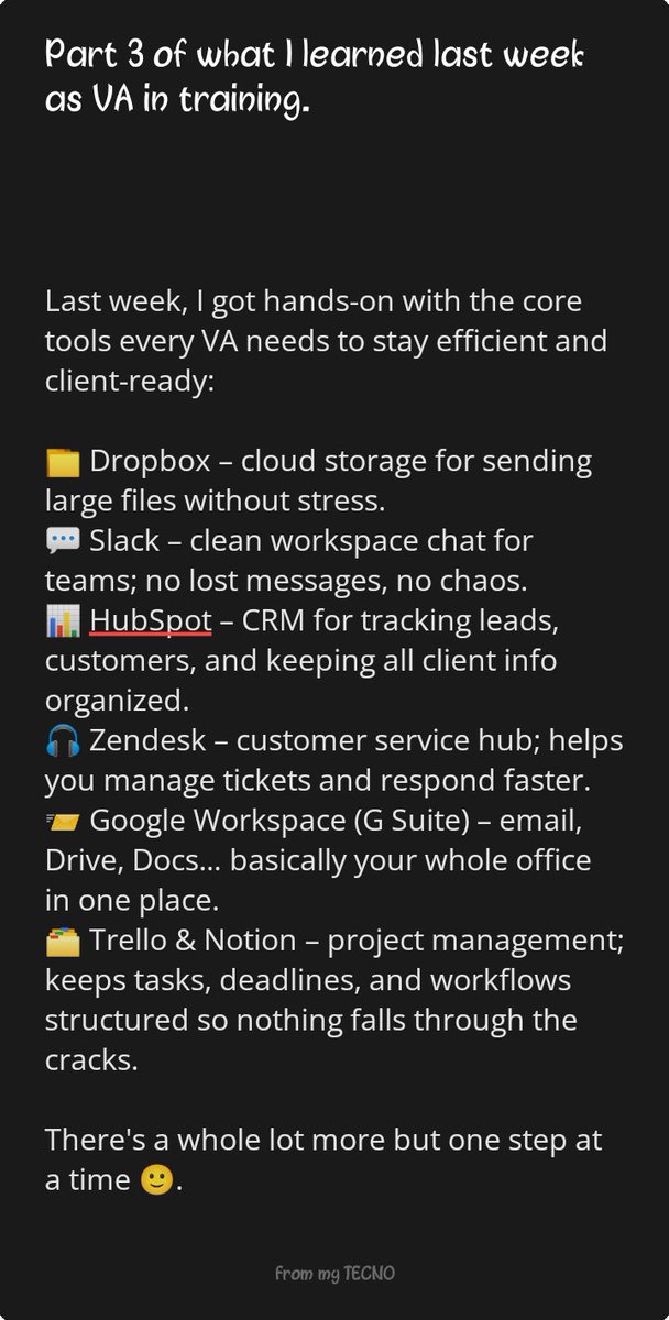 rachealr043's tweet image. Part 3 of what I learned last week as a VA in training.

#VirtualAssistant 
#crmtools 
#remotejobs