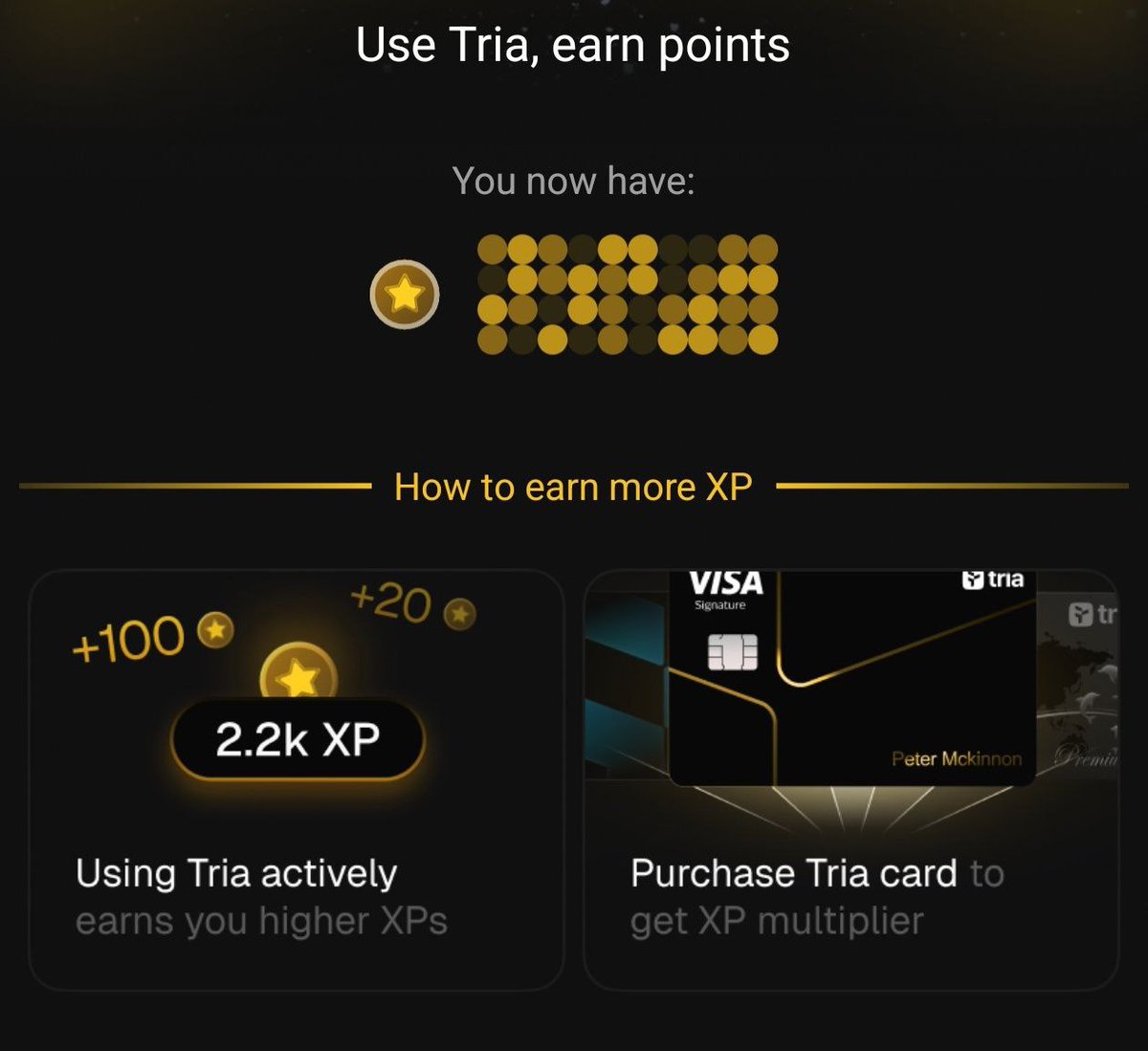 hisokai2002's tweet image. Tria is getting ready to roll out its XP system, and it’s all based on how active you are inside the app.

You earn XP through your regular actions. The more you use @useTria, the faster you grow. If you’re using the Tria Card, that gives you an extra boost as well.

Lets…