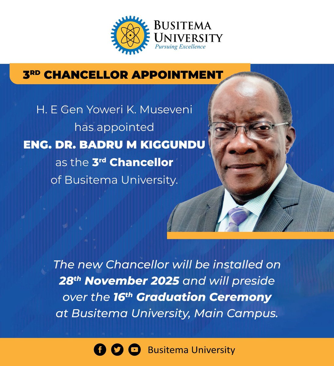 swiftpub's tweet image. UPDATE: President Yoweri Museveni has appointed former Electoral Commision Chairman, Eng Badru Kiggundu as the 3rd  Chancellor of Busitema University. #SwiftUpdates