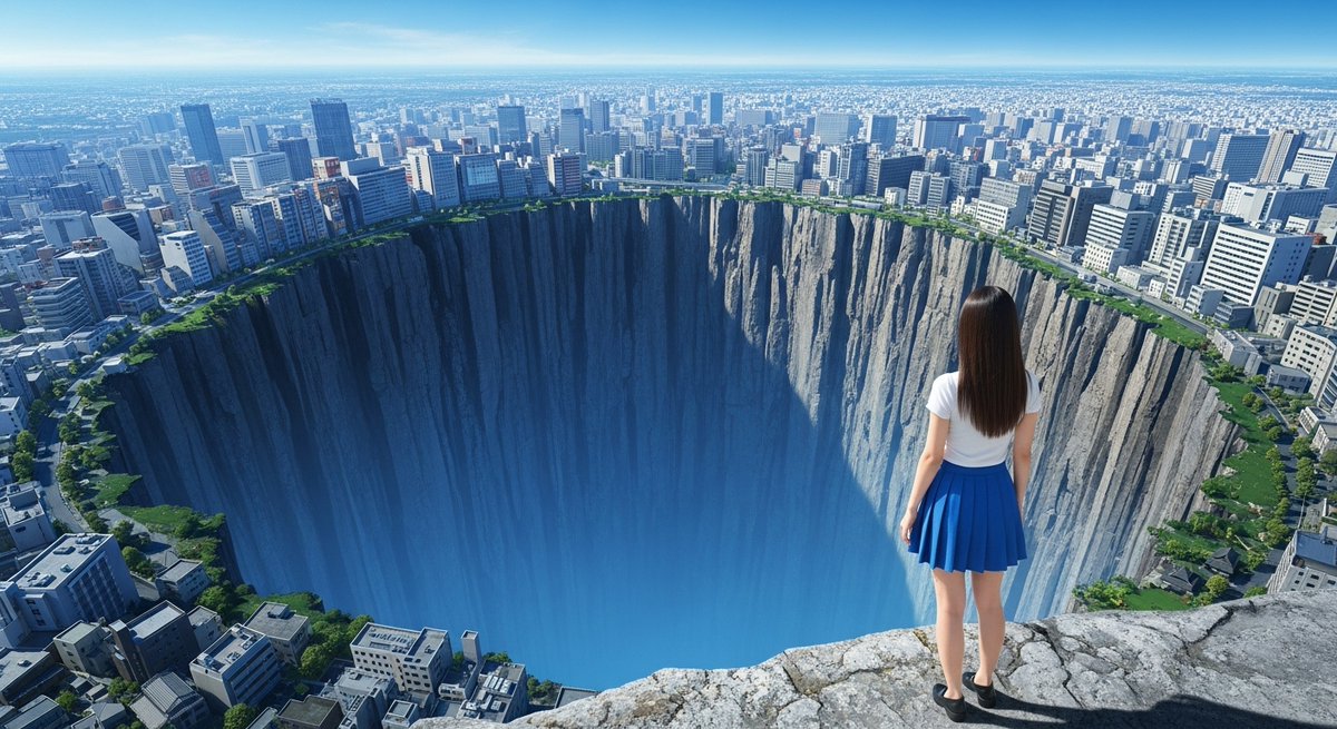 都会に突然、 現れた巨大な穴