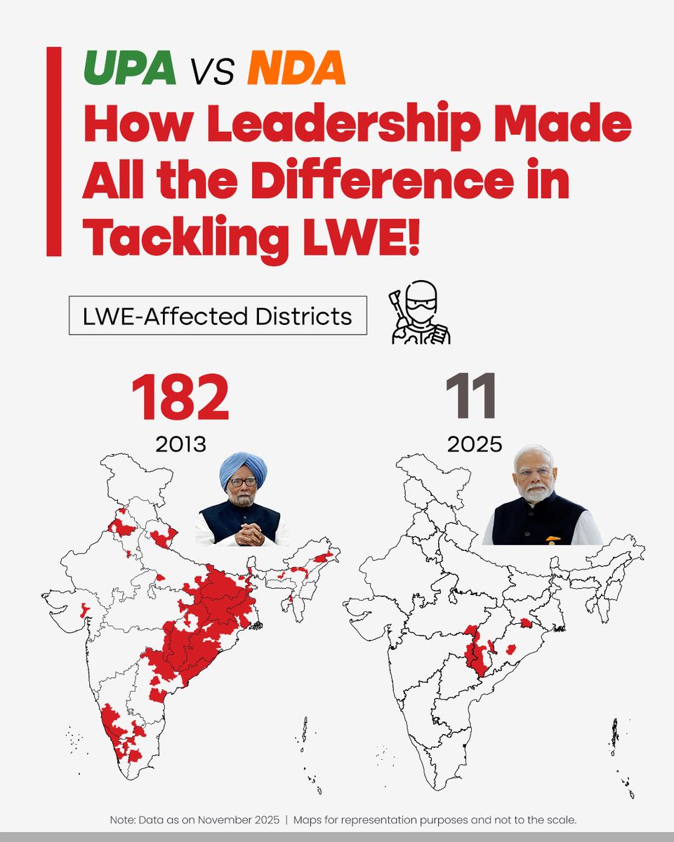 Bharat__Index's tweet photo. Leadership That Changed India’s Fight Against LWE!

Madvi Hidma, the most feared Naxal commander with a ₹1 crore bounty, was eliminated today.

India’s LWE story is clear. Weak leadership let terror spread. Strong leadership crushed it.

#Naxal #LWE #NaxalFreeBharat #PMModi https://t.co/YA5YuSGfDb