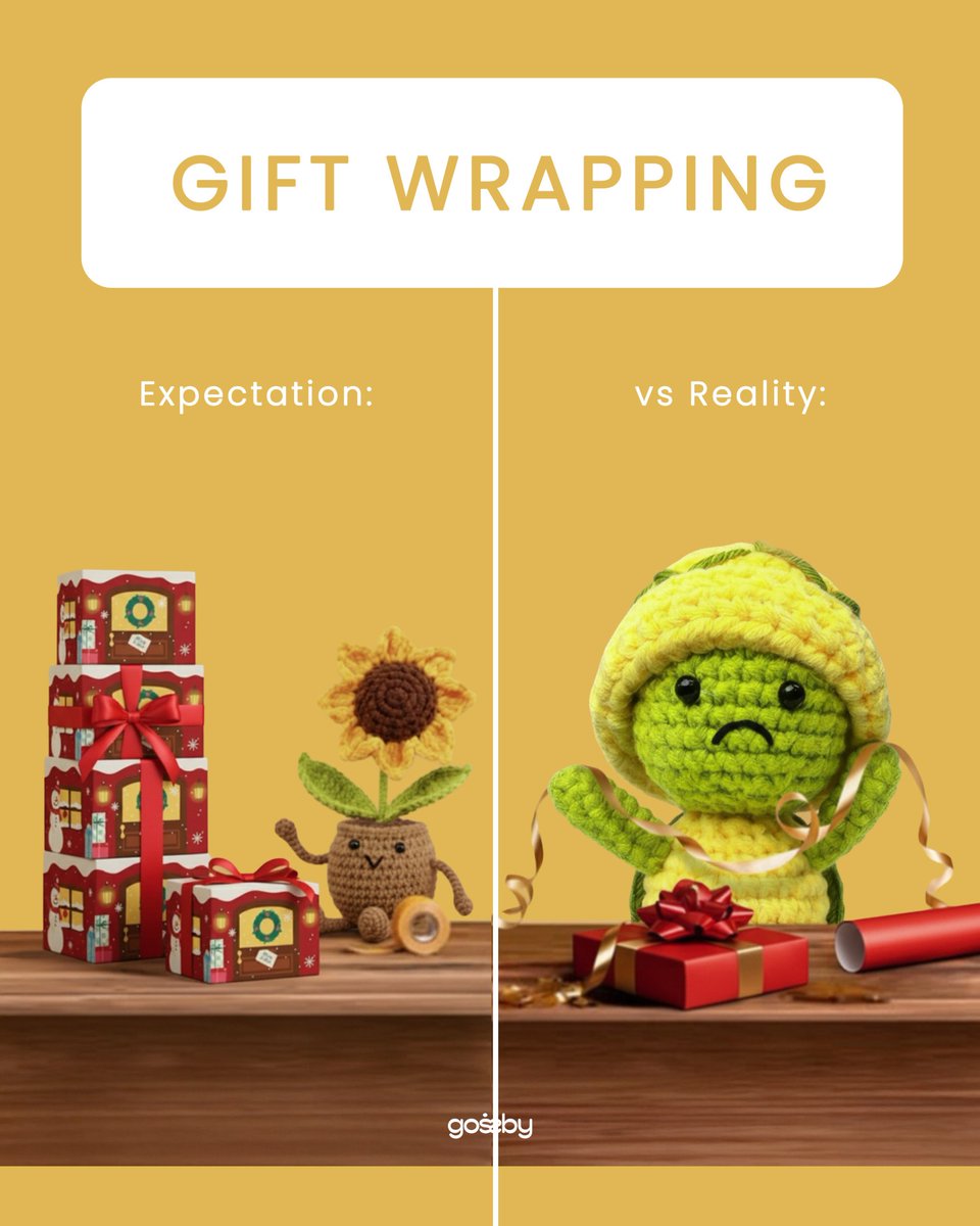 gossbyglobal's tweet photo. Christmas expectation vs reality… honestly, ready-to-gift crochet makes things easier for people 👀🎄 https://t.co/2tQfeflPB4