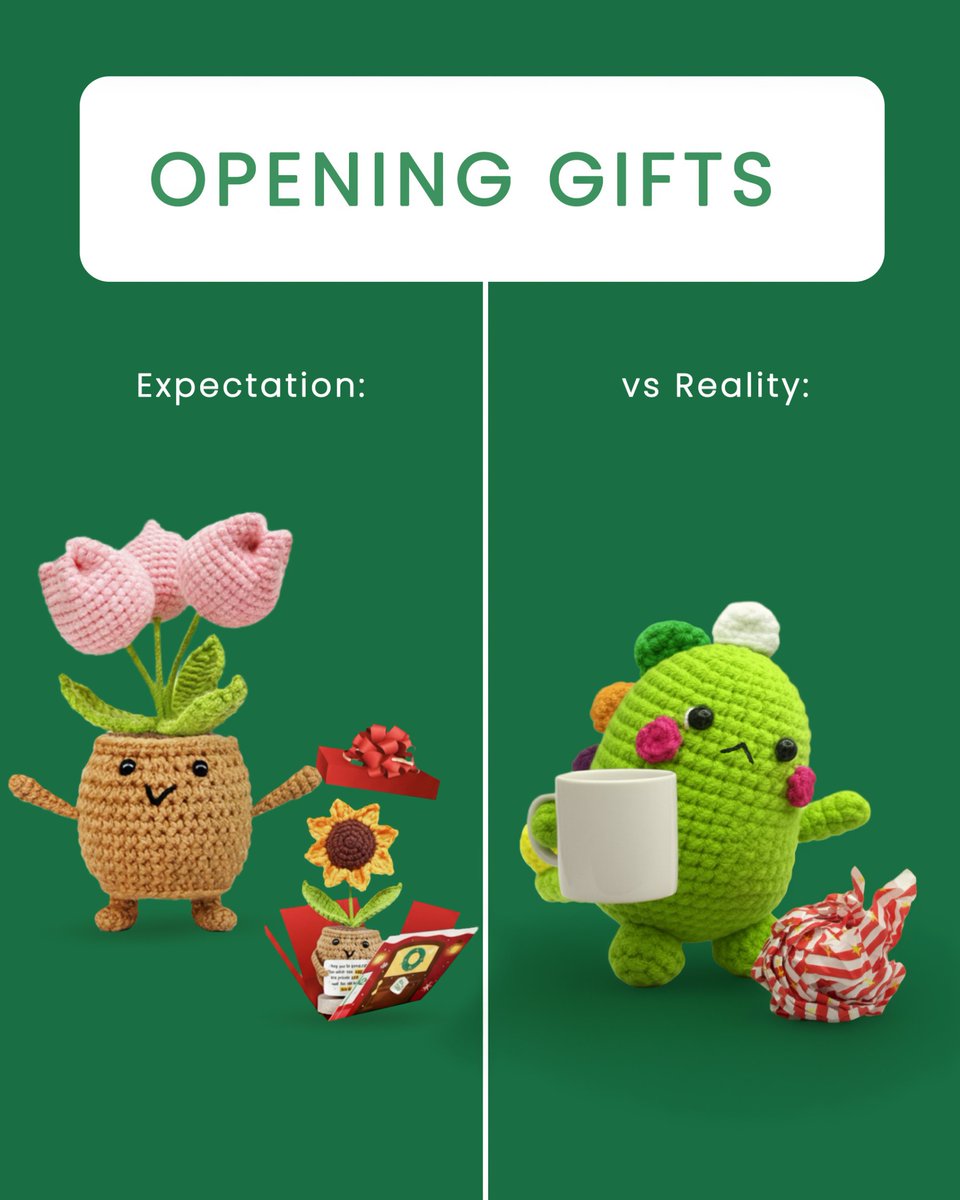 gossbyglobal's tweet photo. Christmas expectation vs reality… honestly, ready-to-gift crochet makes things easier for people 👀🎄 https://t.co/2tQfeflPB4
