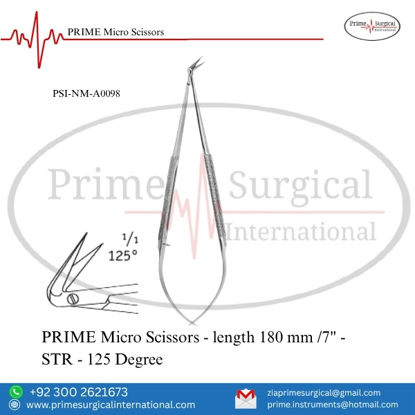 Aqsaprime230's tweet image. PRIME Surgical – Zia | Micro Scissors 125° ✂️
 Code: PSI-NM-A0098 | 180 mm / 7″ – STR (125°)
Precise angled cutting for deep and narrow microsurgical access.
📧 zia@primesurgicalinternational.com
🌐 primesurgicalinternational.com
#MicroScissors #PrimeSurgical #ZiaPrime #Microsurgery