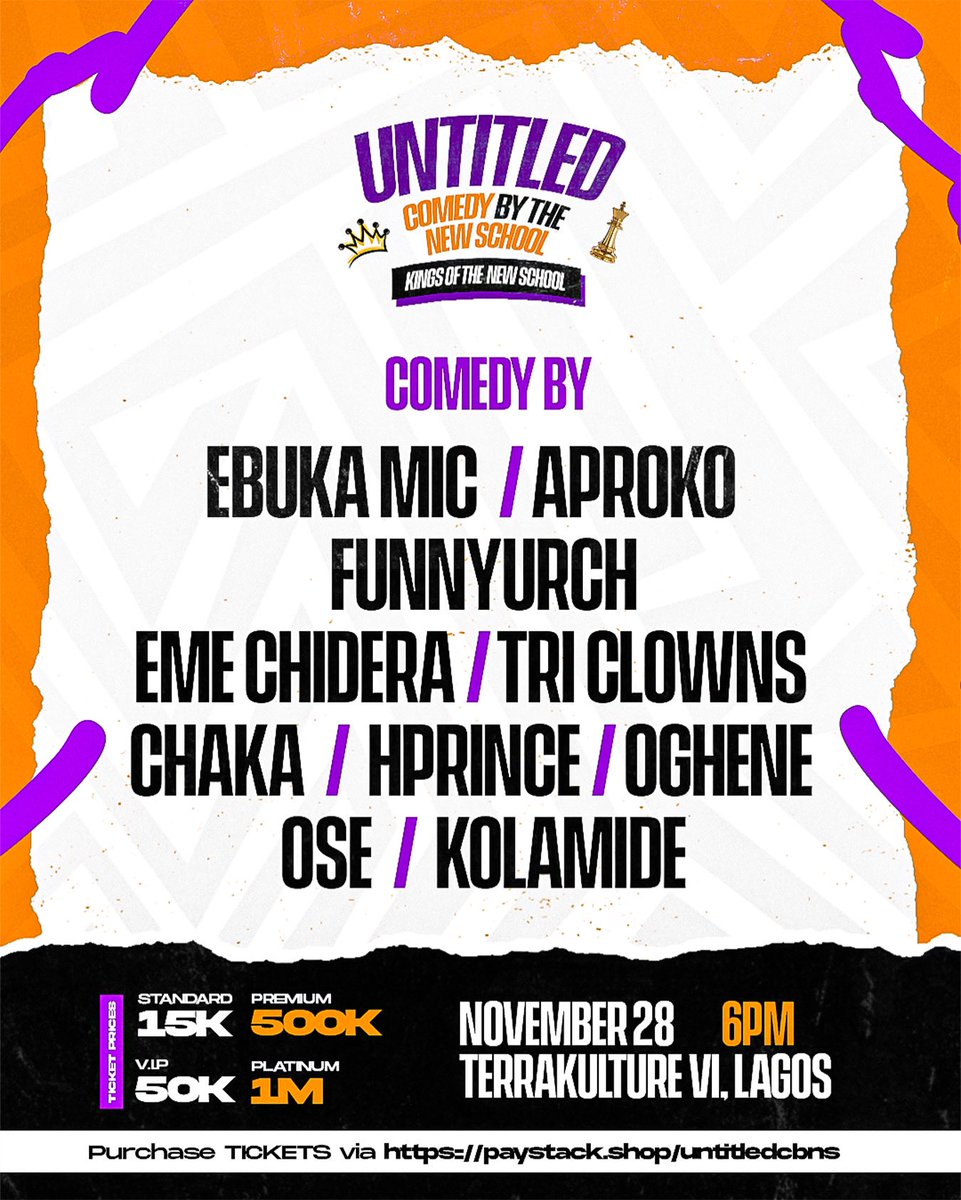 Untitled_cbns's tweet photo. New School Comedy like never before! 
November 28th, 2025 - Terra Kulture

Enjoy fresh relatable new school comedy

Buy your tickets here 👇🏿

https://t.co/dlv5uaHnB4 https://t.co/p8PZrOmyPv