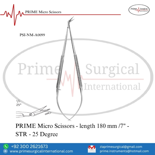Aqsaprime230's tweet image. PRIME Surgical – Zia | Micro Scissors 25° ✂️
 Code: PSI-NM-A0099 | 180 mm / 7″ – STR (25°)
Smooth angled cutting for fine, controlled microsurgical work.
📧 zia@primesurgicalinternational.com
🌐 primesurgicalinternational.com
#MicroScissors #PrimeSurgical #ZiaPrime #SurgicalTools