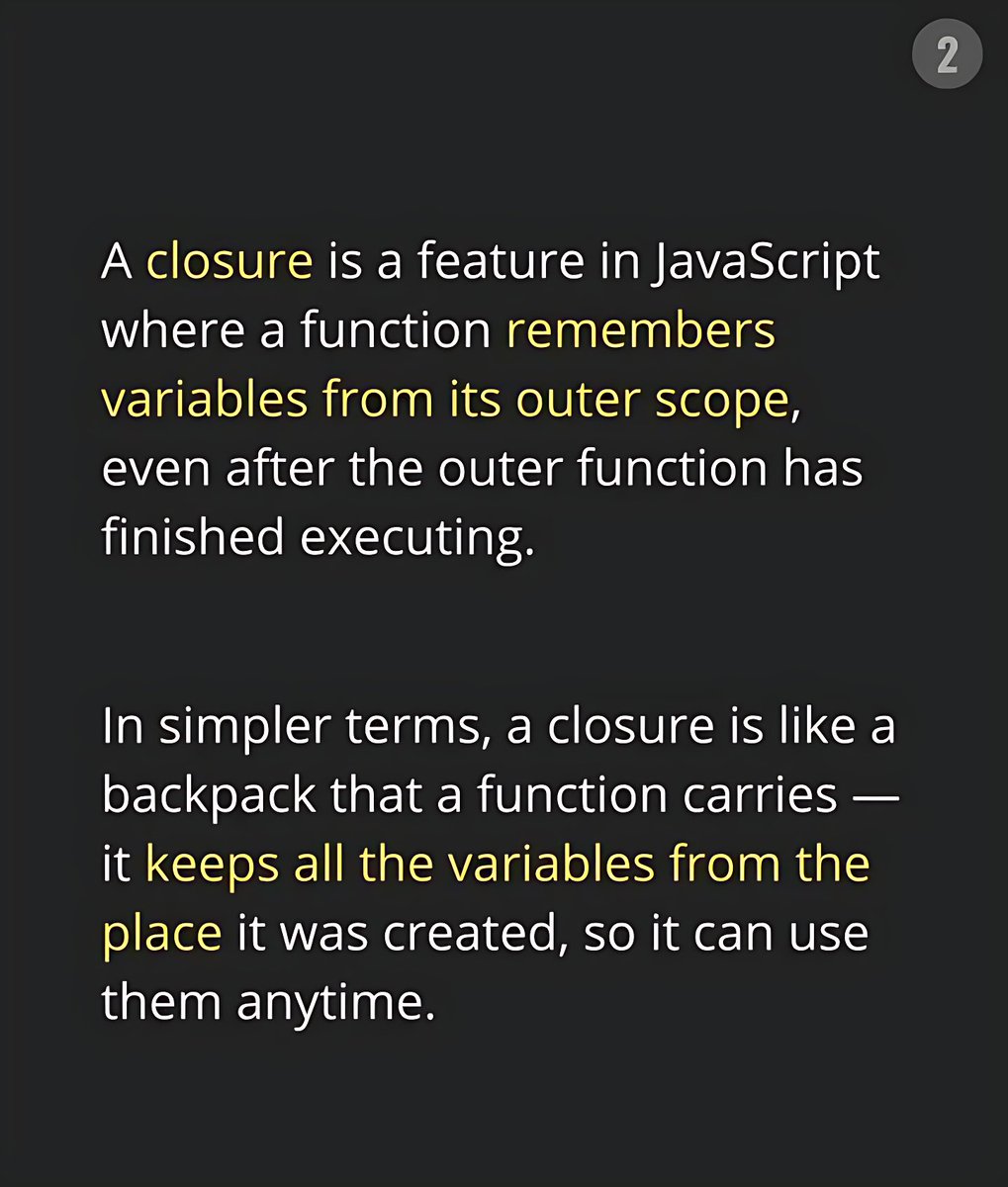 11xcoder's tweet image. Master the most fundamental JavaScript concept: 

 #JavaScript #Closures #CodingTips #AdvancedJS #WebDevelopment