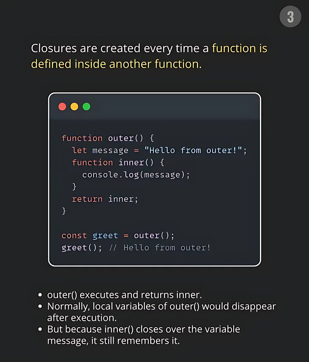 11xcoder's tweet image. Master the most fundamental JavaScript concept: 

 #JavaScript #Closures #CodingTips #AdvancedJS #WebDevelopment