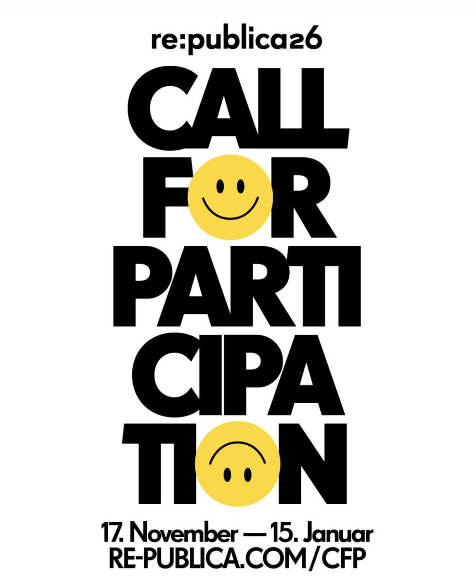 alias_eitel's tweet image. Deadline reminder for Europe’s digital culture festival @republica!

Call for Participation has started and closes 15 January 2026.

Submit now → re-publica.com/en/cfp-berlin

#rp26 #CfP #digitalculture