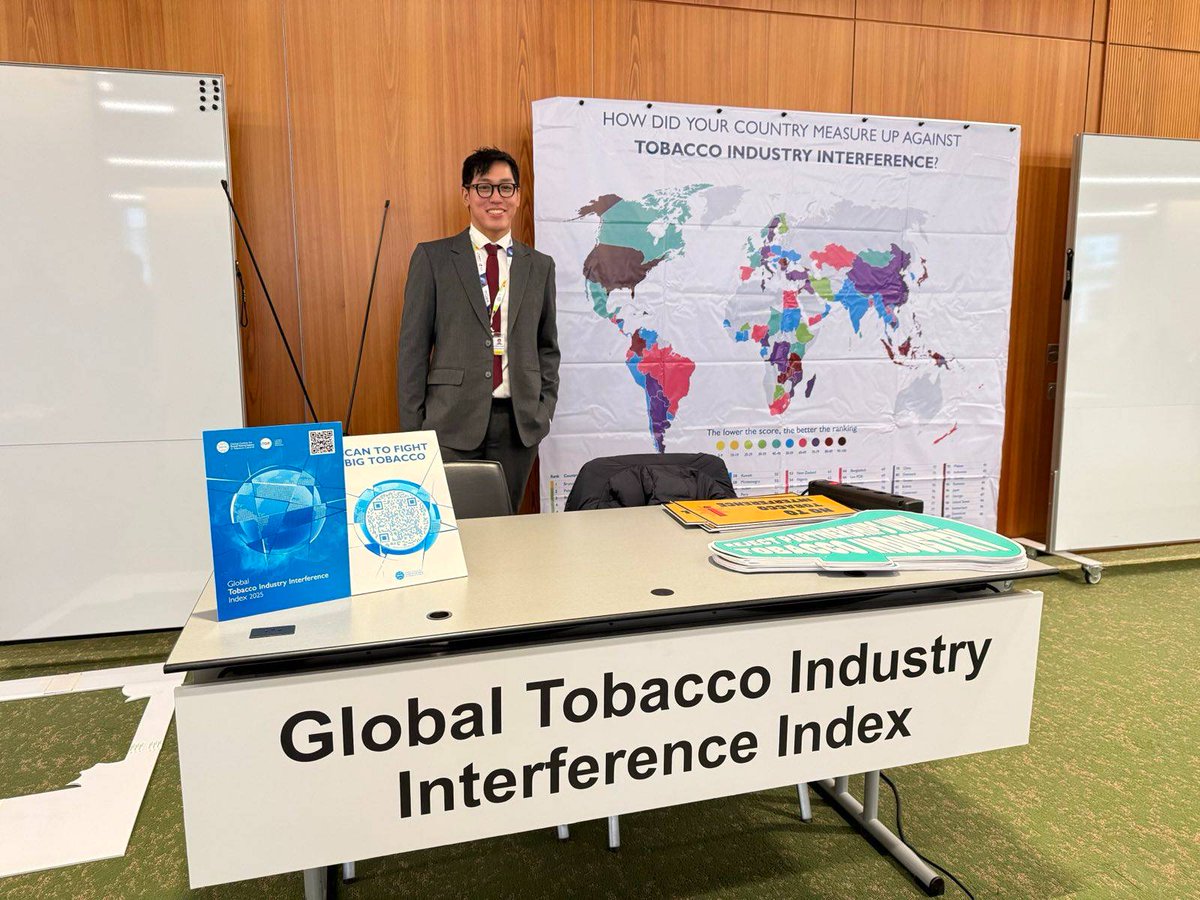 TheGGTC's tweet photo. The #GGTC team welcomes all #COP11 delegates to visit the #GTI booth and explore how their countries are performing in countering tobacco industry interference—the biggest barrier to effective tobacco control. Come interact with the data, discover country insights, and speak with the #GTI team to learn how we can collectively strengthen implementation of Article 5.3.

#GTI2025 #COP11toWHOFCTC #StopIndustryIntererence