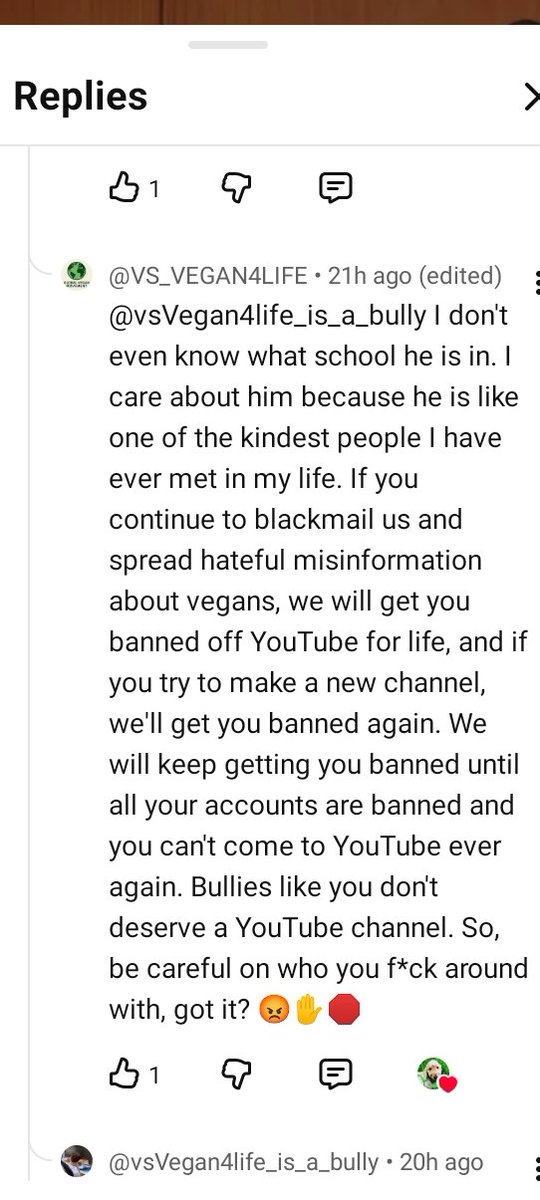Brower6918043's tweet image. Hi @TeamYouTube look like vegan.9517 made I new YouTube account and agree with vs_vegan4life are planning a evil #cyberattack to get my friend #banned from life from YouTube This is not a joke. I #reported there #comment &amp;amp; all 6 #YouTube  channel. youtube.com/@vs_vegan4life…