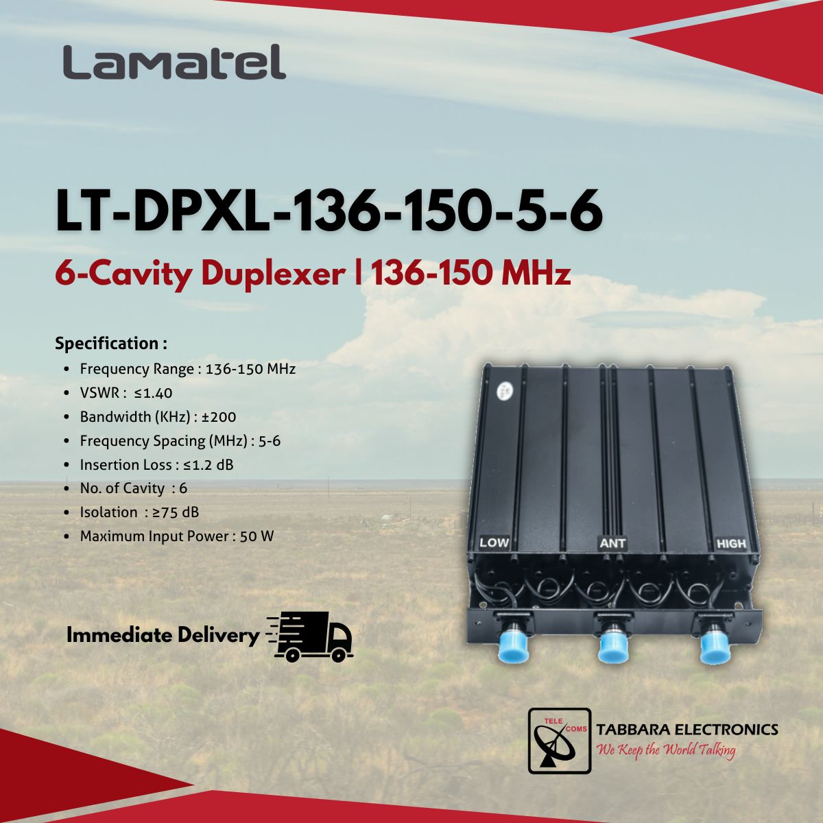 tabbarallc's tweet image. The Lamatel duplexers are compact, low loss, and temperature compensated over the range of -20ºC to +50ºC.

#TabbaraElectronics #Lamatel #antenna #uhf #vhf #tetra #oilandgas #publicsafety 
#ملتزمون_ياوطن
#نتصدر_المشهد
