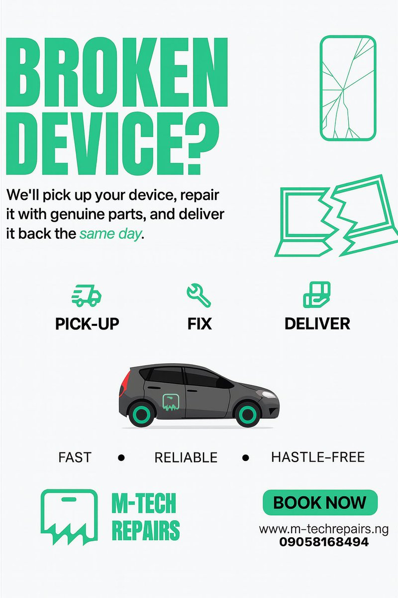 M_techRepairs's tweet image. You break it. We fix it. Same day. No long talk. 😌📱
Fast pick-up, genuine parts, clean delivery.
That is M-Tech Repairs.
👉🏽 m-techrepairs.ng