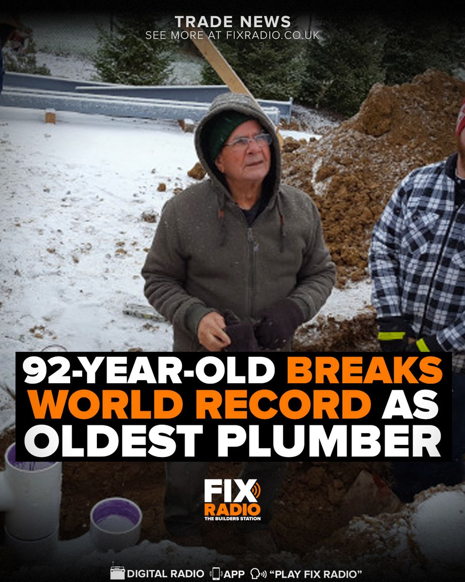FixRadioUK's tweet photo. Ross Palermo from Pennsylvania has been crowned the oldest plumber in the World by Guinness World Records 👏

The 92-year-old boasts a staggering 74 years in the trade and told his local newspaper that although “his knees are getting bad”, he just kept working. https://t.co/05ZnHBBGlQ