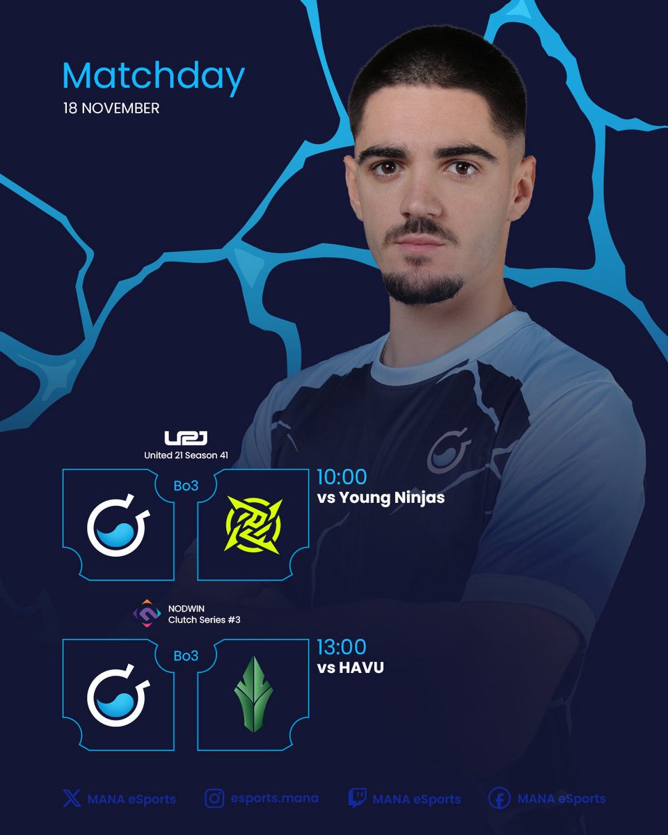 MANAeSports_'s tweet image. New day, but again two BO3s.
You know what we aiming for 😏 those Ws 💪🏻

📍: @OfUnited21 
🕙: 10:00 CET
🆚: Young @NIP 
📺: twitch.tv/united21_en

📍: @Nodwin_CS2 Clutch Series #3
🕐: 13:00 CET
🆚: @HAVUgaming 
📺: kick.com/nodwin_cs2

#wemana