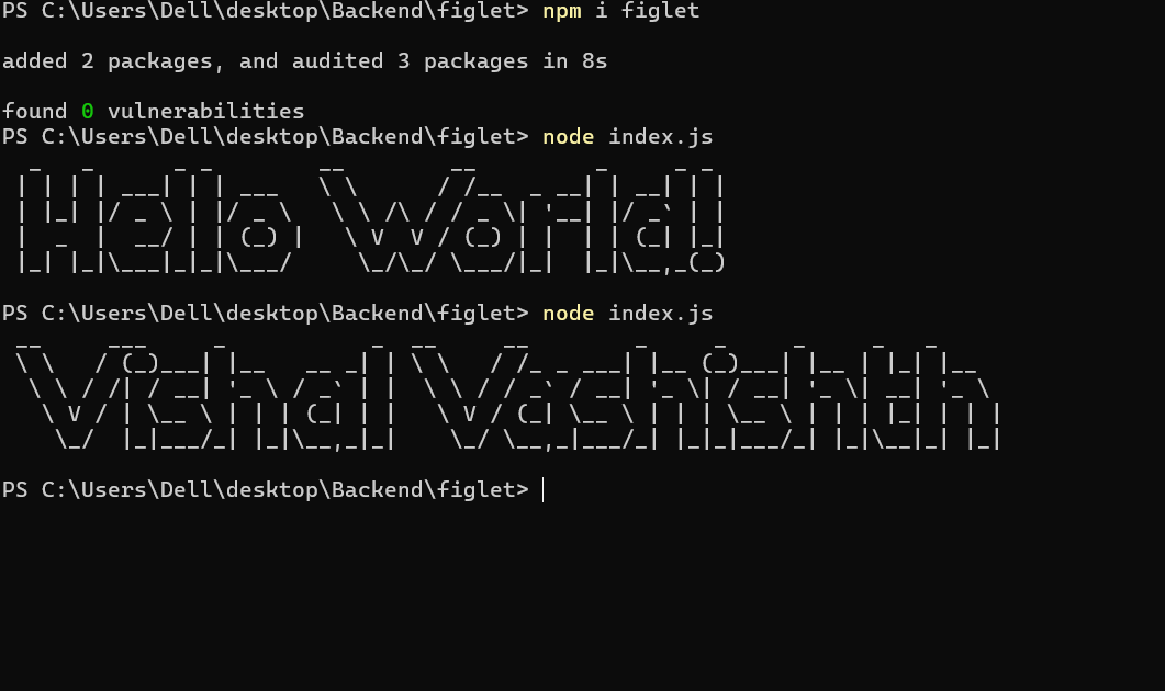 Vishal_VP_'s tweet image. Day 72✅of #100DaysOfCode

Another fun day with #NodeJS

• Installed multiple #packages using npm

• Learned how to import &amp;amp; use modules in different files

• Tried out the figlet package — turning text into #cool ASCII art

 #Backend #CodingJourney #WebDevelopment #Coding
