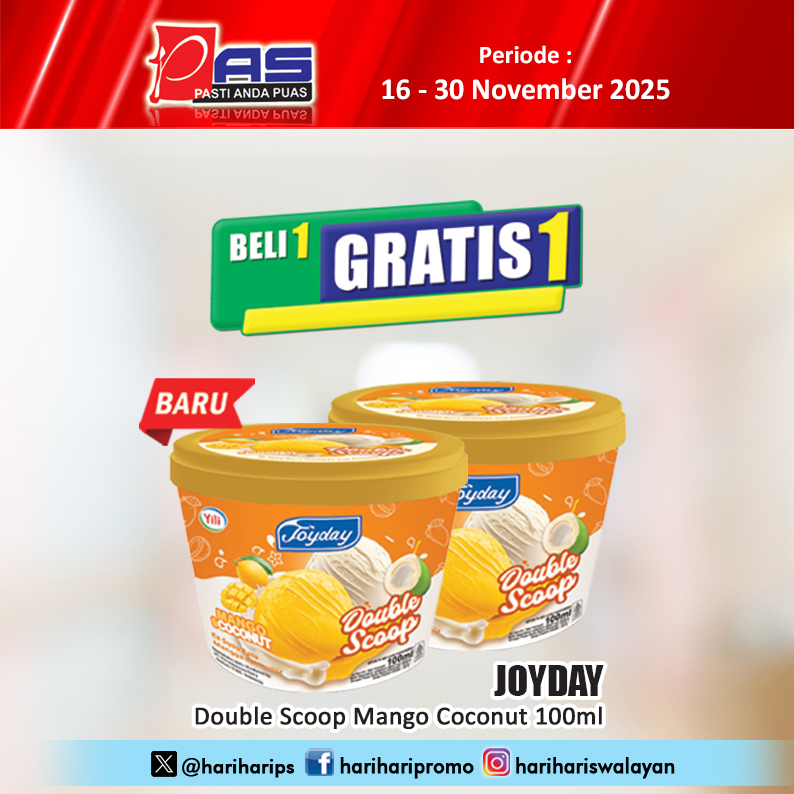 hariharips's tweet image. Promo PAS Beli 1 Gratis 1 Joyday Double Scoop Mango Coconut 100ml, Periode 16-30 November 2025, Yuk Belanja.