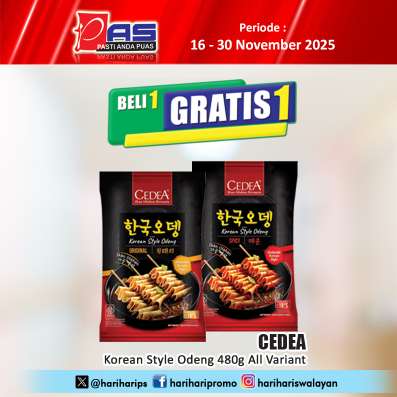hariharips's tweet image. Promo PAS Beli 1 Gratis 1 Cedea Korean Style Odeng 480g All Variant, Periode 16-30 November 2025, Yuk Belanja.