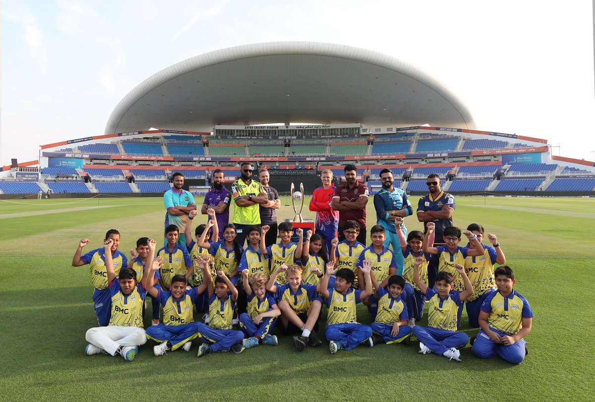 The @T10league trophy, the captains, and the coolest kids in the capital 🙌🏆

#Wearezayed #AbuDhabiSportsHub #Everydayisgameday #InAbuDhabi