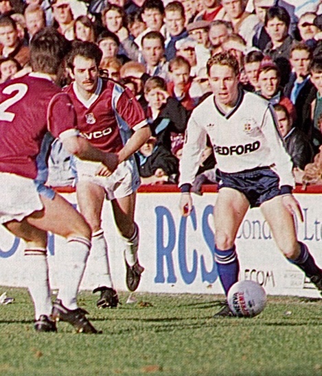 12/2/89: Luton Town midfielder Kingsley Black gets double the attention from Alan Devonshire and Steve Potts during our ‘McKnightmare’ League Cup semi-final first leg shambles.