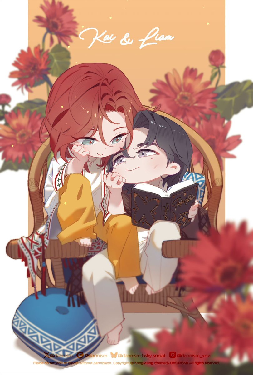 Daonism's tweet photo. 2025.03.05 #Illust #SD 
오늘 부터 내일은 다시 쉬어가는 쪼꼬미 버전스-
블친이신 이승님의 OC커플 SD버전입니다.
카이의 따땃한 붉은머리 엄청 좋아해요 🥰 

잠시 기다려주시면 작업과정이 담긴 타임랩스가 올라갑니다!😌 ❤️ https://t.co/5tcklAvyUI