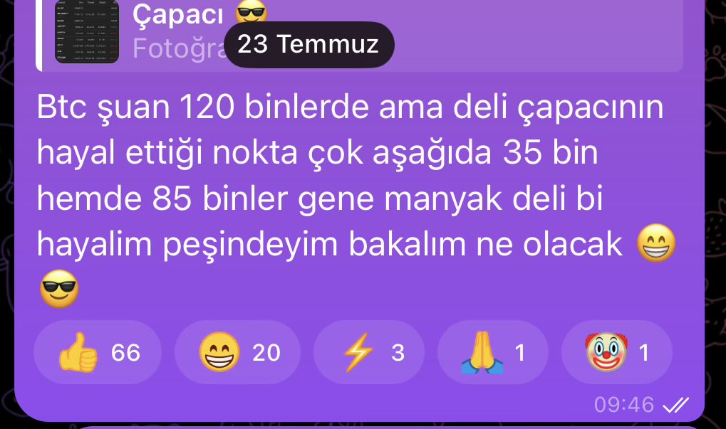 Ne olmuş herkes şokta galiba #btc nasıl buralarda diye 😁

120 bine ilk gittiğinden beri beklentim 85 bindi o günden beridir bulaşmıyor Btc ye 😎

Çapacı ⛏️⛏️⛏️