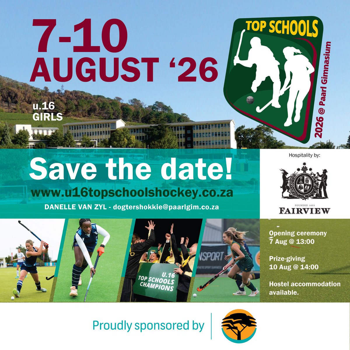 SASCHOOLSPORTS's tweet image. Save the date: u16 Girls Hockey Tournament at Paarl Gym 2026
