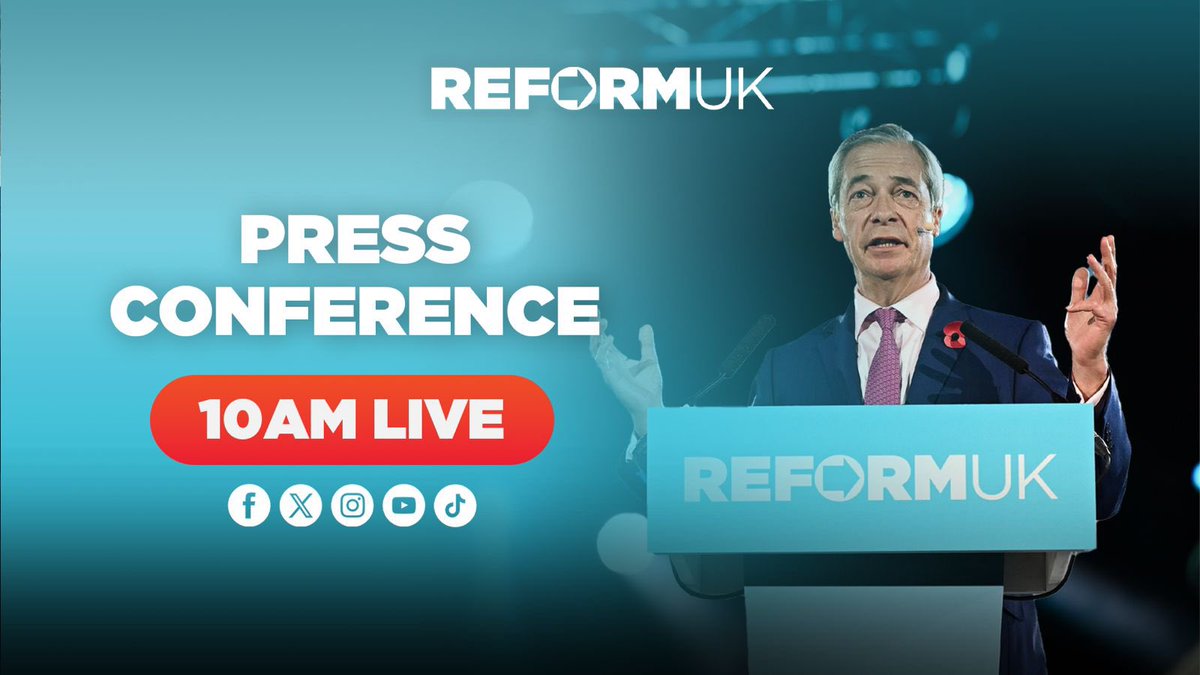 🚨 Nigel Farage and Zia Yusuf will speak LIVE on the economy at 10am. 

Reform UK will put the British people first.