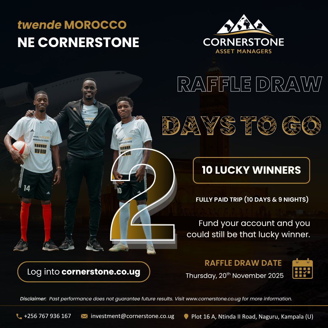 CSAssetManagers's tweet image. We’re just 2 days away from our twende Morocco raffle draw! 🚀 Make your entry now, an amazing fully funded trip awaits! 🎉 #twendemorocco #cornerstoneassetmanagers