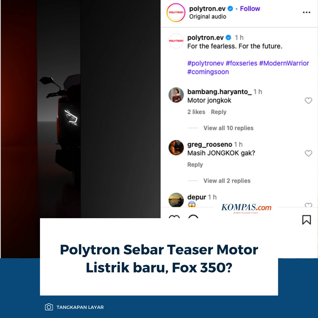 kompascom's tweet photo. Polytron merilis teaser motor listrik baru yang akan meluncur pada Rabu (19/11/2025). Dari video singkatnya, terlihat kuat bahwa model tersebut akan diberi nama Fox 350.
Baca Selengkapnya ππ»
https://t.co/53923zIC6G
~NA #Polytron #MotorListrik #Fox350 https://t.co/jlk99YxVgC