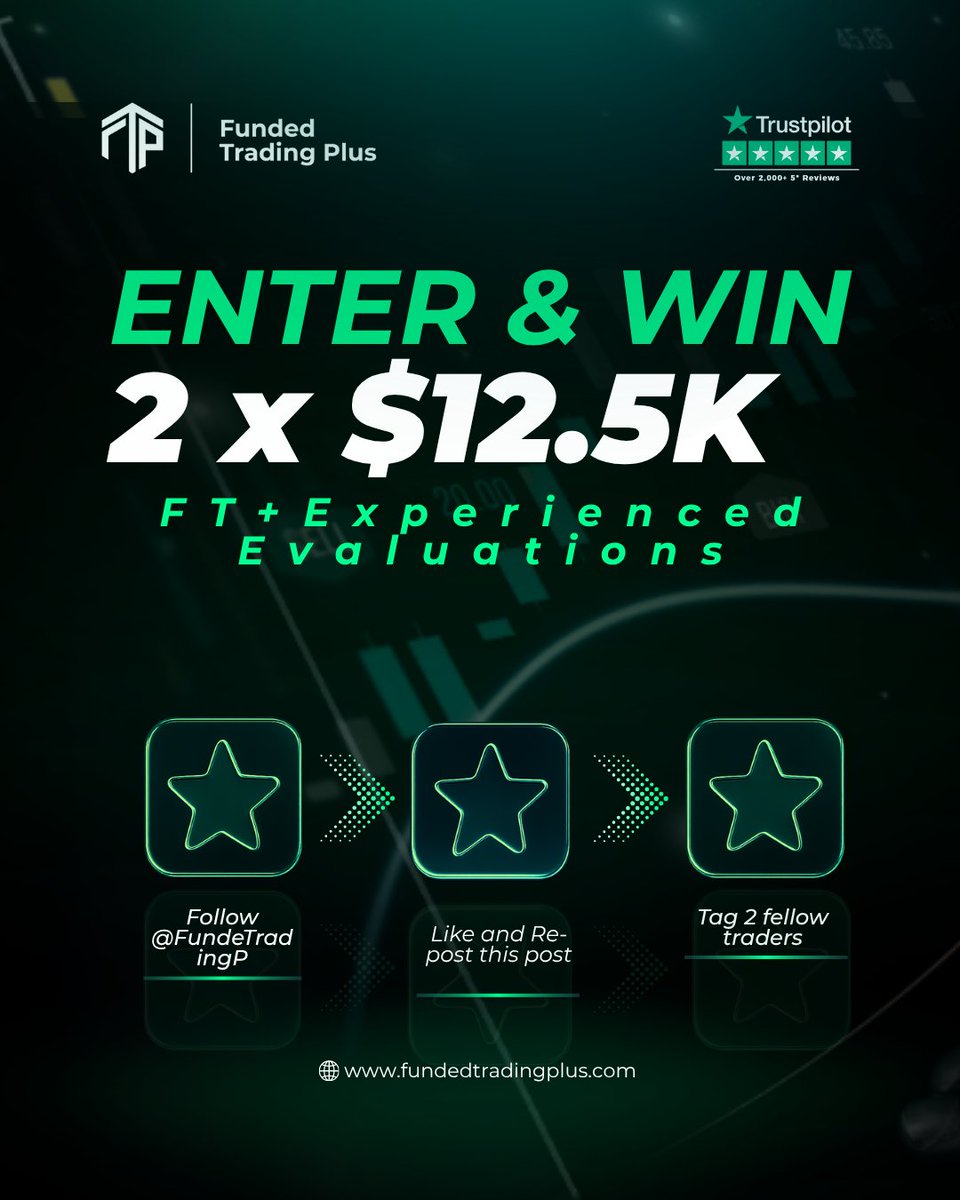 🎁 GIVEAWAY TIME  🎁 

Prize: 2x      $12,500 accounts

To participate: 

1 ) follow: <a href="/HabibAhmard/">Habeeb 😎☠️</a> &amp; <a href="/FundedTradingP/">Funded Trading Plus</a> 

2 ) like, ret &amp; tag 3 friends 

End on 23rd November