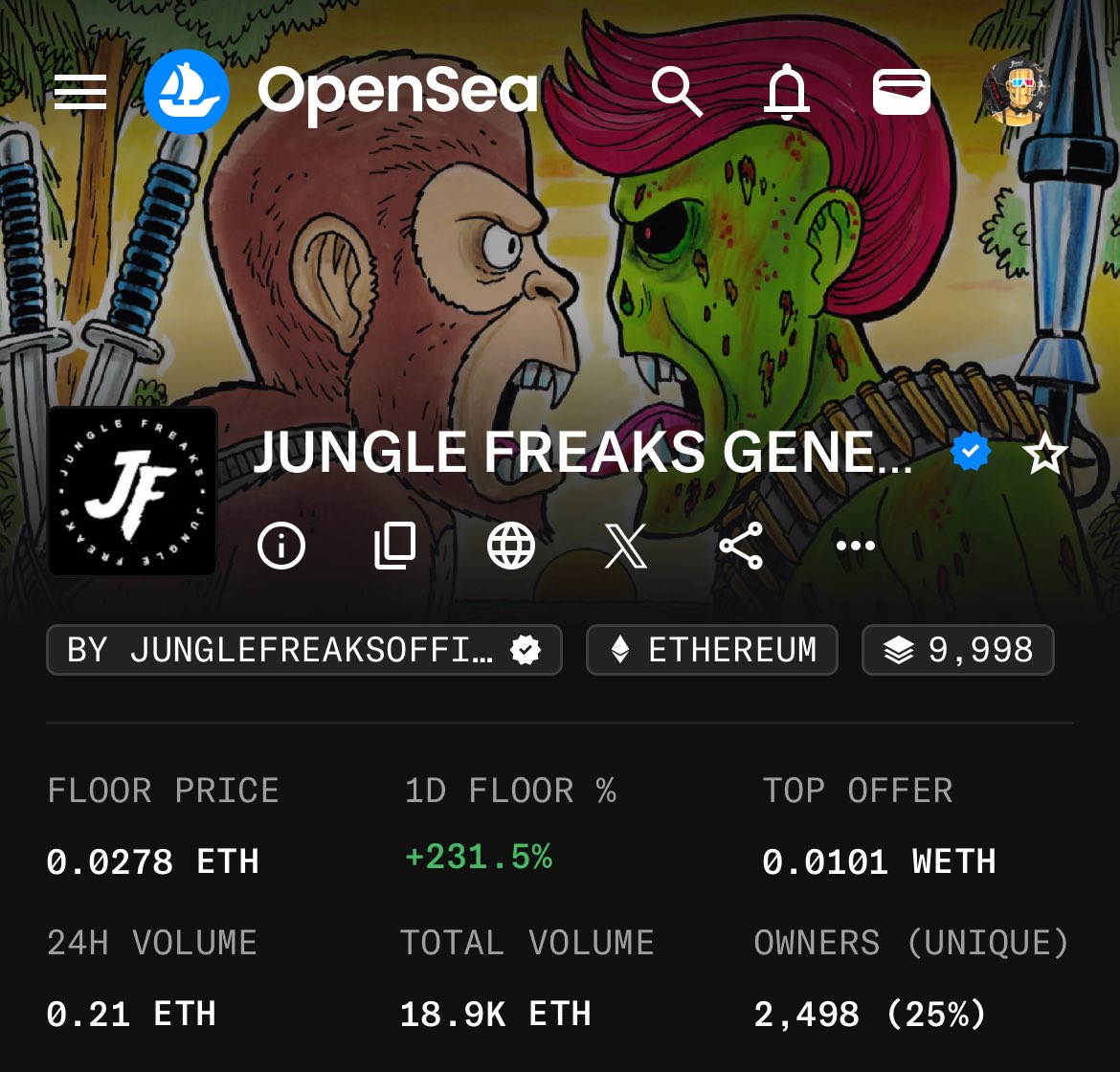 Babar_NFTs's tweet image. GM Folks… hope you are all good.

Time to talk about @JungleFreaksNFT again.

One of the most OG and most underground collections in the entire NFT space.

Full hand drawn art by an OG artist. 

No AI. No shortcuts.

A collection that had some of the biggest hype back in the day…