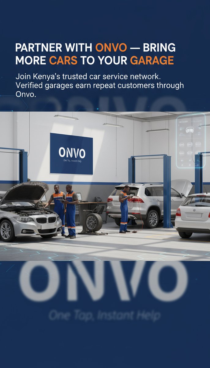 onvosolutions's tweet photo. Calling All Garages &amp; Mechanics in Kenya🚗
Partner with ONVO - Bring more cars to your Garage!

At ONVO, we are building Kenya's most trusted digital car service network, connecting verified garages with car owners who need fast, reliable and professional service. https://t.co/9r73CMjcPR