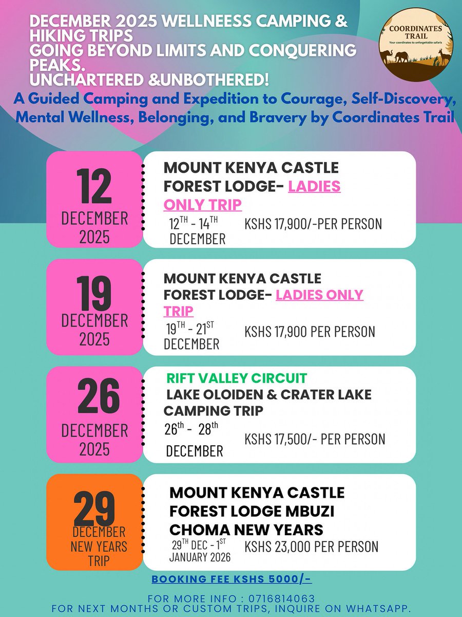 Are you guys ready for wellness camping?
Bookings: 0716814063