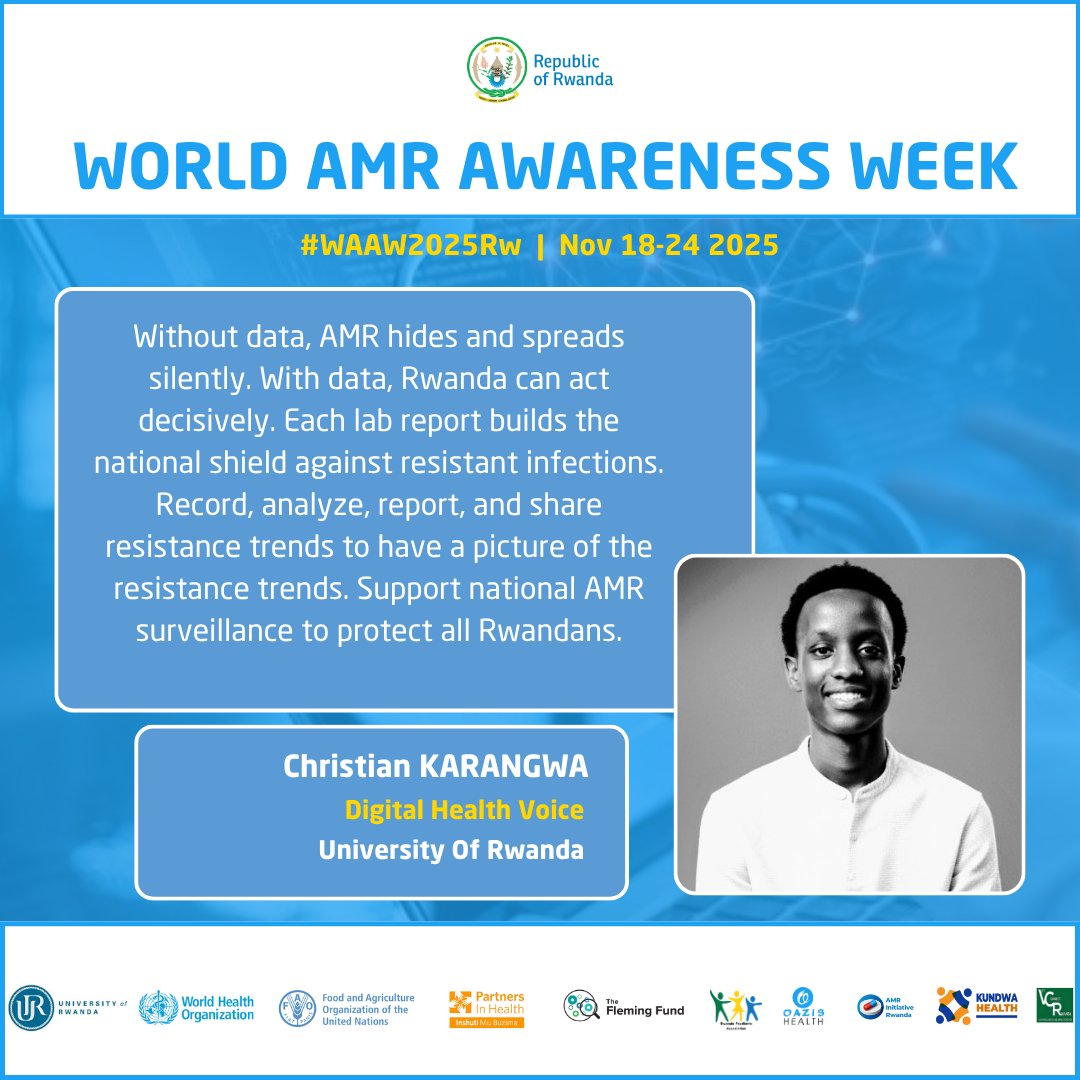 #WAAW2025Rw starts TODAY! As a Digital Health Voice, my message is clear: Data is our power.

​Theme: "Act Now: Protect Our Present, Secure Our Future."
​Support AMR surveillance and protect our collective future!

​#WAAW #DigitalHealth #ActOnAMR