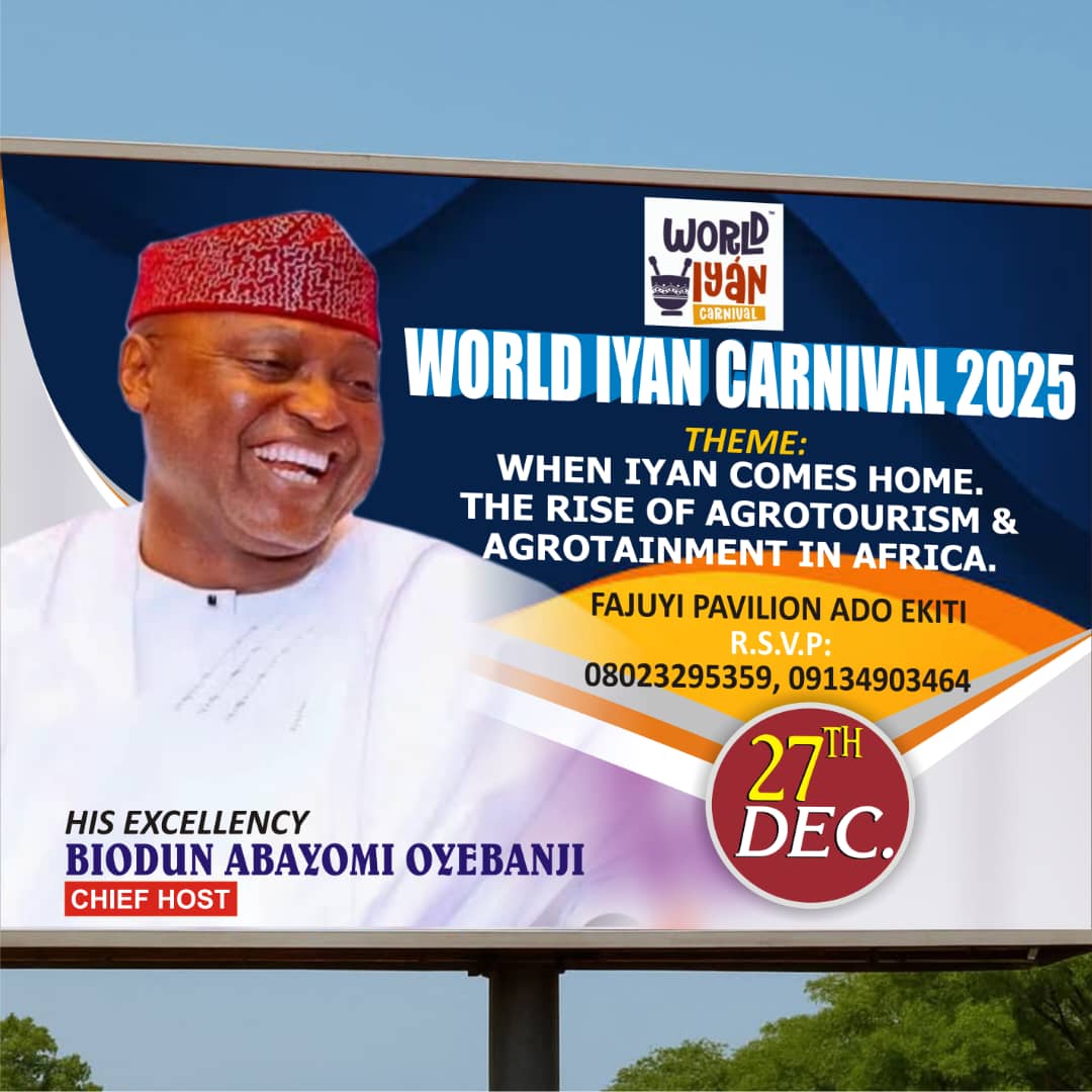 Meet the Chief Host
The biggest cultural food festival in Africa returns! World Iyan Carnival 2025 by <a href="/princeadeajai/">Prince Ade Ajayi</a> - A celebration of heritage, agriculture and entertainment.
📍 Ado Ekiti
📅 27th Dec