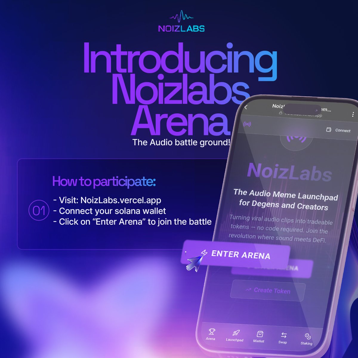 Hey_blockchain's tweet image. GM GM fam! 

Sharing my design for the @Noizlabs_io Audio Battle Arena walkthrough! Upload clips, compete, vote, and get your sound tokenized. 💯

​Visit: noizlabs.vercel.app

​#Web3 #Noizlabs #Solana