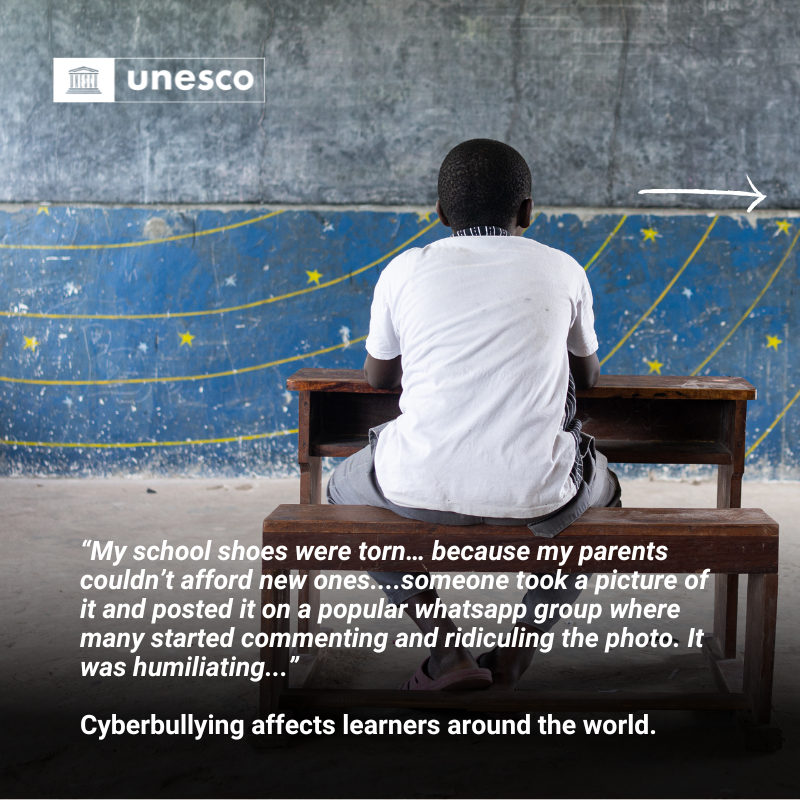 o3unesco's tweet photo. Did you know that 1 in 3 learners is bullied every month &amp; at least 1 in 10 faces cyberbullying?

See how @UNESCO is helping learners stay safe in #Eswatini w/ support from @Sida and the governments of France, Ireland and Norway.

#StopCyberbullying