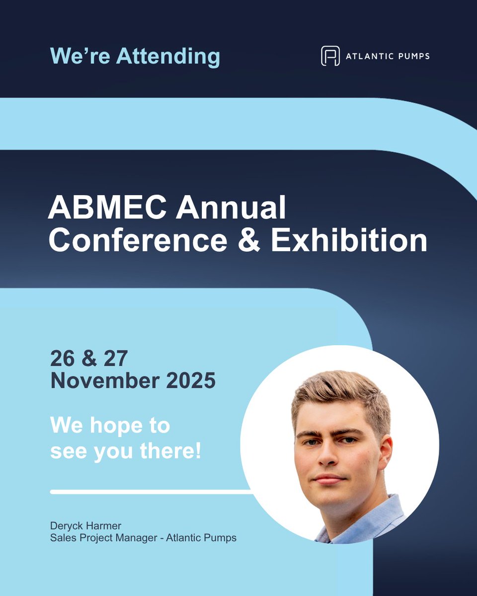atlanticpumps's tweet image. We’re pleased to share that Deryck Harmer, Sales Project Manager at Atlantic Pumps, will be attending the ABMEC Conference and Exhibition next week.

📍 Doncaster Racecourse
📅 26th - 27th November 2025

We hope to see you there!

#Mining #MiningIndustry #PumpingSolutions