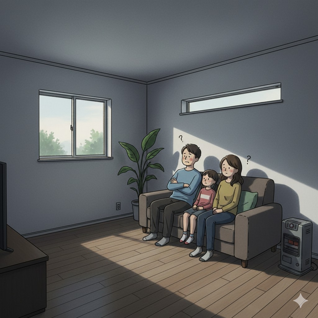 断熱性最高！
HEAT20G3クリアの　Ua値0.23
超高気密　C値0.2
耐震等級も３で最高！
全館床暖房で超快適

でも昼間も薄暗い家。
まー夜にしか生活していないし
庭は手間がかかるのでいらないよね。