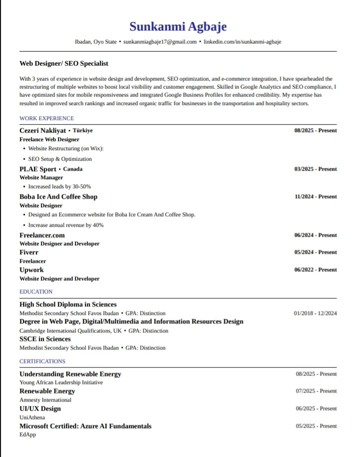 sunkanmi_a34867's tweet image. Actively seeking Website Design / SEO roles or freelance gigs.
My CV is attached.

#WebDevelopment #webdesignservice #websitedesign #webdesigntutorial #SEO #10kLaptopsProject