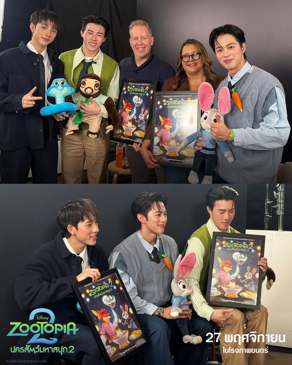 MajorGroup's tweet image. กัน คิม อองรีจาก #PROXIE ได้สัมภาษณ์และส่งมอบโปสเตอร์ไทยจาก Disney&apos;s Zootopia 2 ให้กับ Jared Bush ผู้กำกับ Yvette Merino โปรดิวเซอร์ จากภาพยนตร์

และ จินนีเฟอร์ กู๊ดวิน ผู้ให้เสียงพากย์จูดี้ กับ คีฮุย ควน ผู้ให้เสียงพากย์แกรี่ พร้อมตุ๊กตาและโปสเตอร์ไทยสุดน่ารักจาก Disney&apos;s…