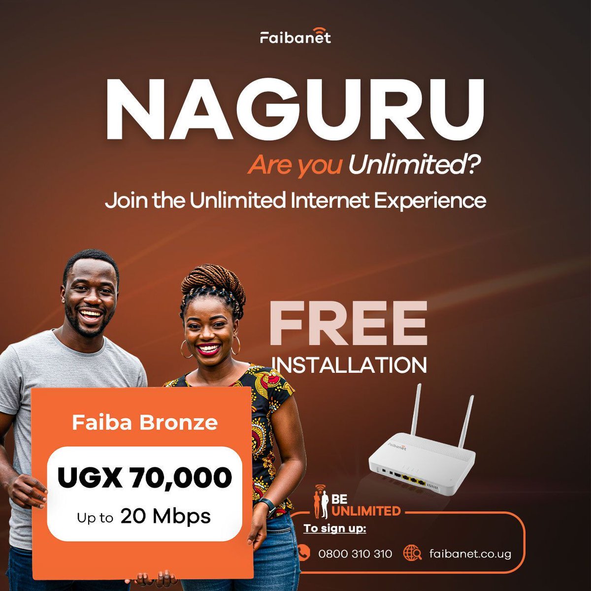nbstv's tweet image. Naguru, you are unlimited now. 

For only UGX 70,000, enjoy 30 days of non-stop internet with @faibanet — perfect for work, streaming, and everything in between.

#UnlimitedInternetExperience #BeUnlimited #NBSUpdates