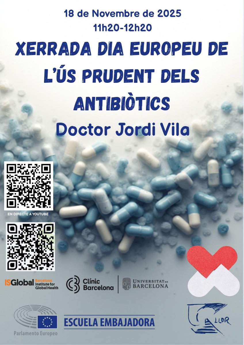 Euro_Llor's tweet photo. A @Llor_Fundacio, en el Dia Europeu de l'Ús Prudent dels Antibiòtics. El Dr. Jordi Vila @hospitalclinic @ISGLOBALorg ens parlarà del problema de les RAM al nostre sistema de salut i com ens hi haurem d'enfrontar. #Escuelasembajadoras @AjSantBoi i l'oferim en directe a YouTube. https://t.co/HsqAURf5Sh
