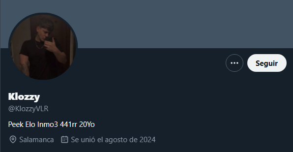 Ey <a href="/KlozzyVLR/">Klozzy</a> antes de insultar y amenazar a mi dúo <a href="/SRamizz_/">MT SRamizz</a> en rankeds, nos puedes explicar por qué juegas de dúo con un cheto que te boostea para luego ponerte en el perfil "Peek Elo Inmo3 441rr 20Yo"

Gracias!

<a href="/RiotSupportES/">RiotSupportES</a> <a href="/marinacobs/">Riot Eini</a>