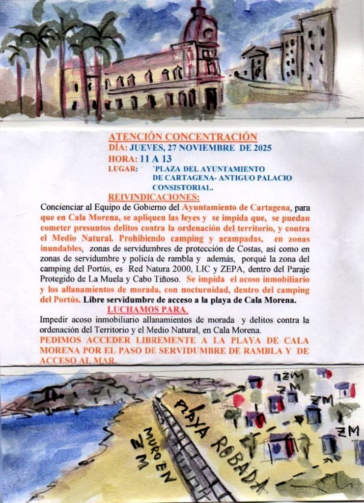 Vecinos por el ACCESO🌊abierto a la⛱️PLAYA

¡OJO a este movimiento por lo que podría traer a la Región si sigue desarrollándose!

En Cala Morena se están manifestando porque no pueden acceder libremente a las playas: ¡Algo habitual en La Manga y determinadas zonas del Mar Menor!