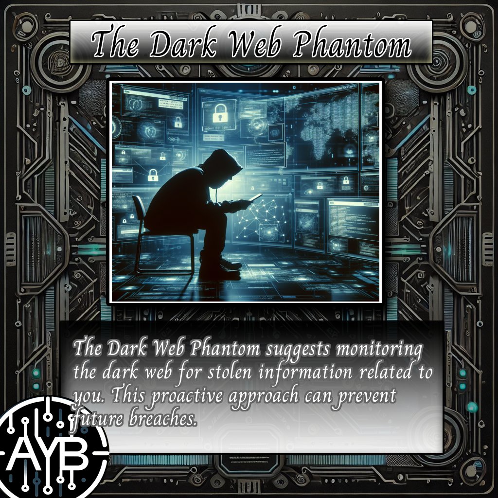 PentestProphet's tweet image. Today&apos;s pentest tarot card: &quot;The Dark Web Phantom&quot;

Stay ahead: Monitor your data, contact us at ayb.ad
#TheDarkWebPhantom #DataBreach #DarkWebMonitoring #CyberSecurity #DataProtection