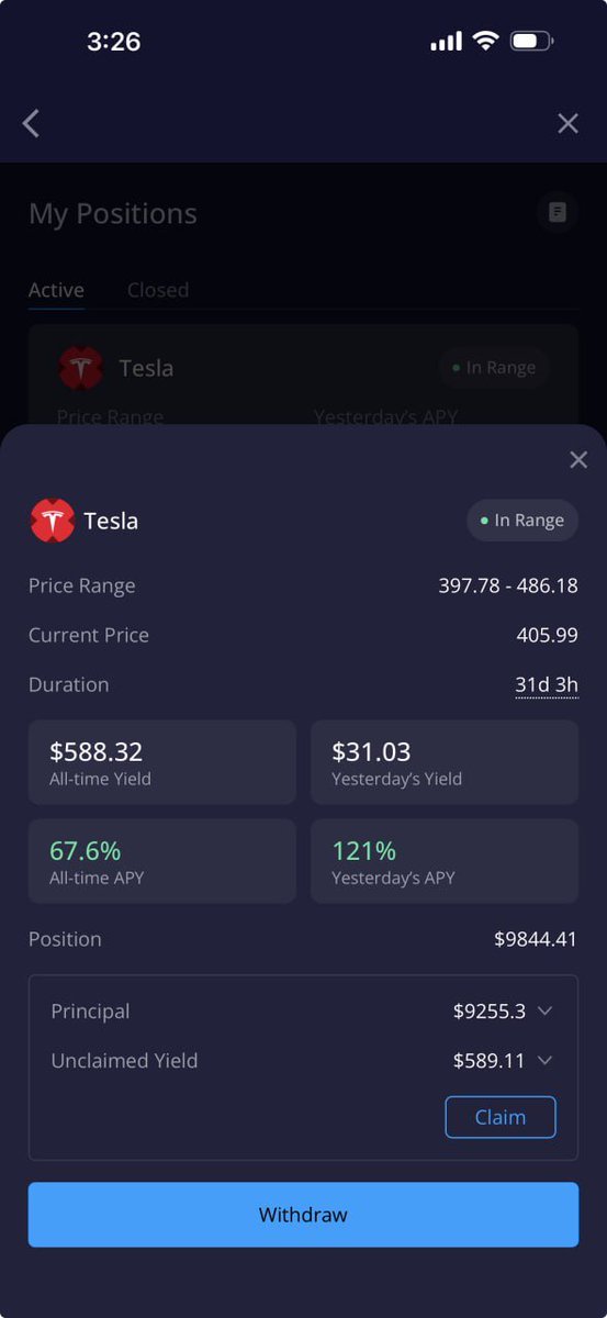 fatbroprofits's tweet photo. What’s this market even doing anymore? Tiny rebounds, massive dumps.

Randomly checked the Tesla Turbo Range I opened on @DeGateDex, yesterday’s return was 121% 🤯
It’s been running for ~32 days, annualized at 67%, and I’m up almost 600 USDT.
Yeah, U.S. stocks have been dropping, but I’m long-term bullish on TSLA anyway, and this thing basically covered all my drawdowns 😅 Way better than trying to time bottoms and praying for a bounce.

In this kind of market, steady returns just hit different.
If you’re curious: https://t.co/tuHOIUm2AF