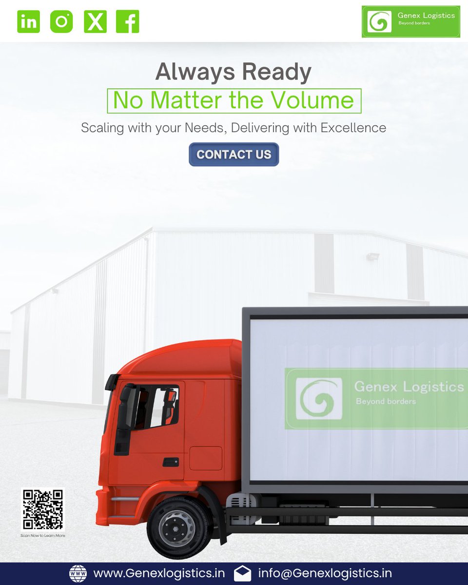 GenexLogistics's tweet image. Always ready, no matter the volume! Genex Logistics scales with your business, delivering seamless and reliable solutions for every growth stage. Experience logistics excellence with a partner committed to your success. #GenexLogistics #ScalableSolutions